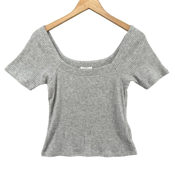 Z Supply Lyla Rib Top Womens Grey Short Sleeve Square Neck Pullover Size M - Picture 1 of 7